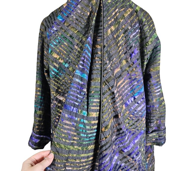 Boho Chic Multicolor Button-Up Jacket L Back Zip Pleats Artsy Lagenlook Lagom - Picture 6 of 12